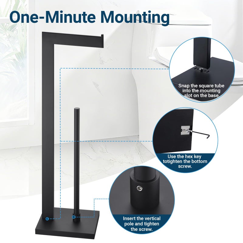 Miyili Matte Black Freestanding Toilet Paper Holder, Paper Towel Dispenser Storage Organizer for Bathroom Square Style, F03B2 - Image 5